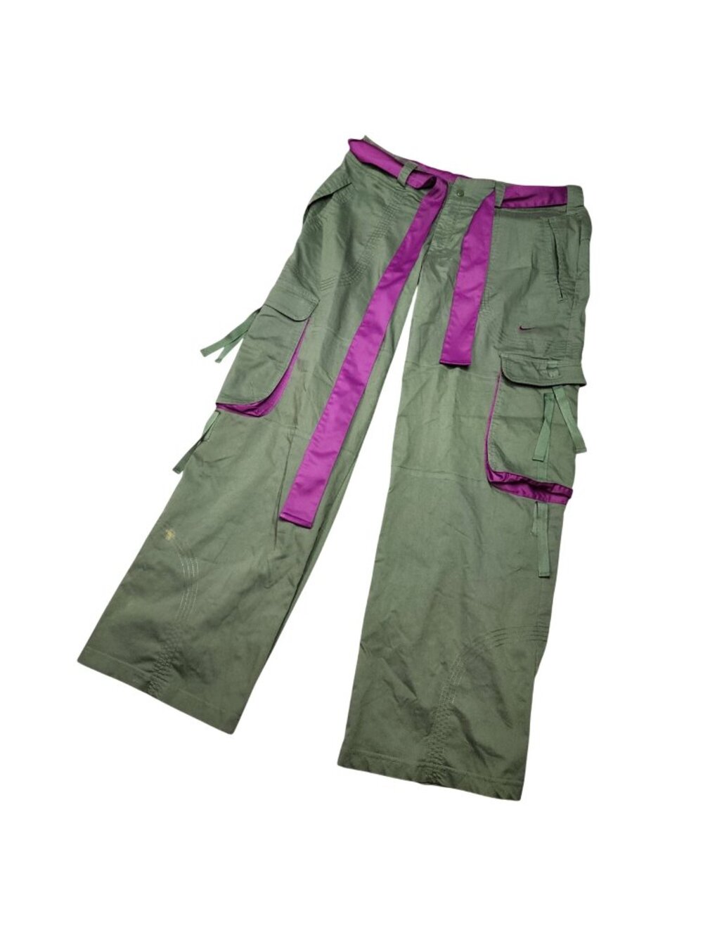 Nike DRI-FIT Women's Utility Cargo Olive Green Pants w/Fabric Belt Sz L 36/31